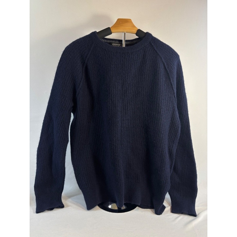 Banana Republic Filpucci Italian Yarn Navy Waffle Knit Crewneck Sweater L